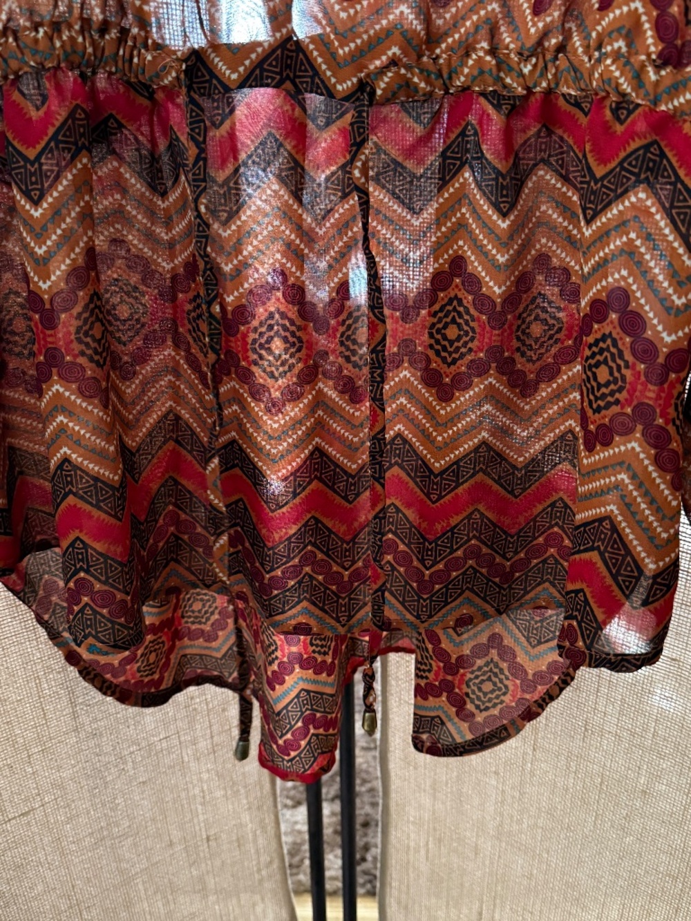 Indulge Southwestern Semi Sheer Orange Brown Geometric Print Top Size 2X - Picture 5 of 11